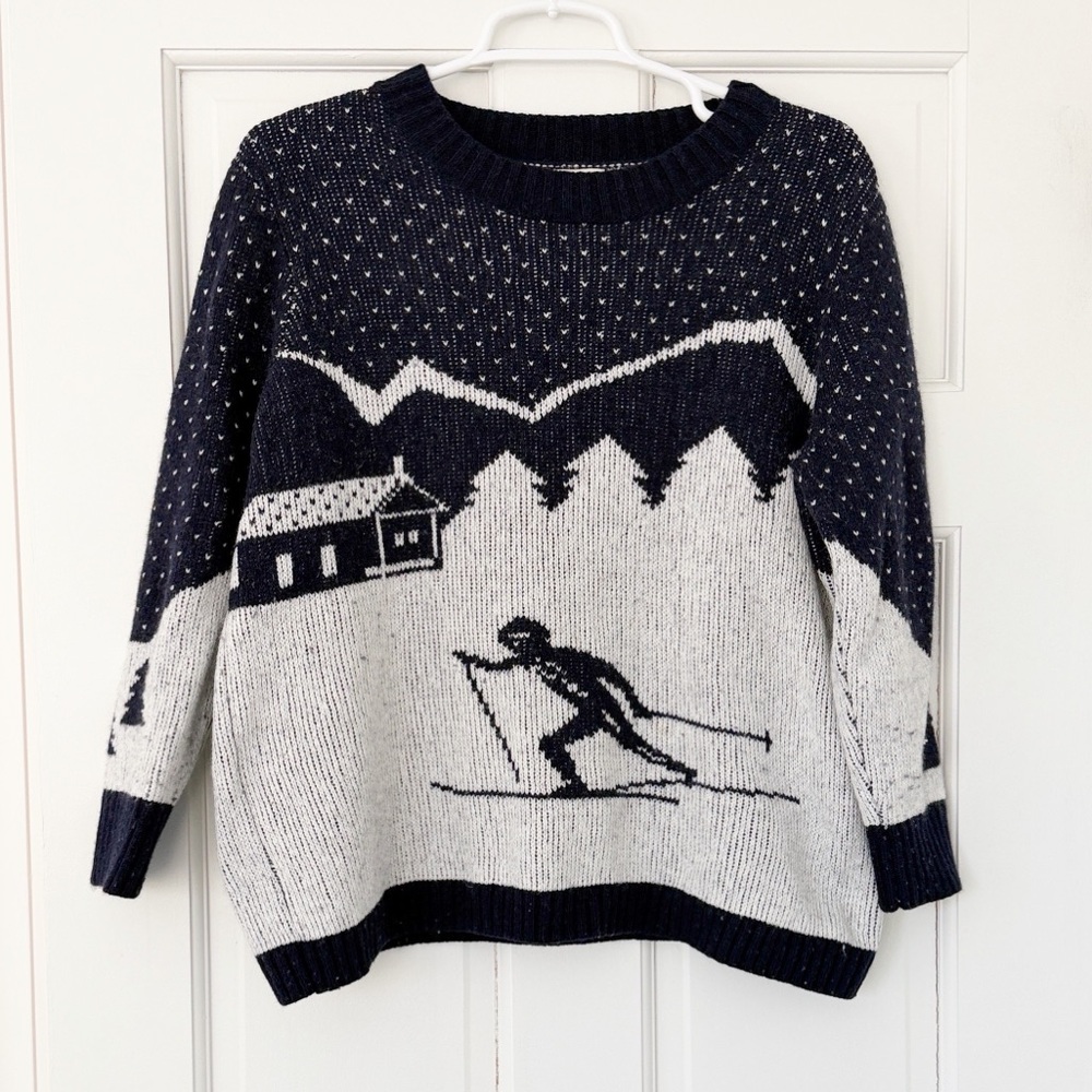 J.CREW ski sweater size XL blue white merino wool crewneck